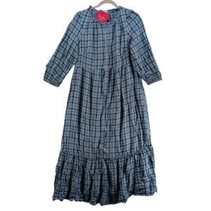 Ingrid Isabel Plaid House Dress 3/4 Sleeve Modern M Blue Button Up Maternity